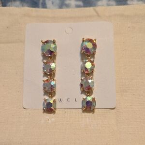 Elegant Gold and AB Iridescent Earrings